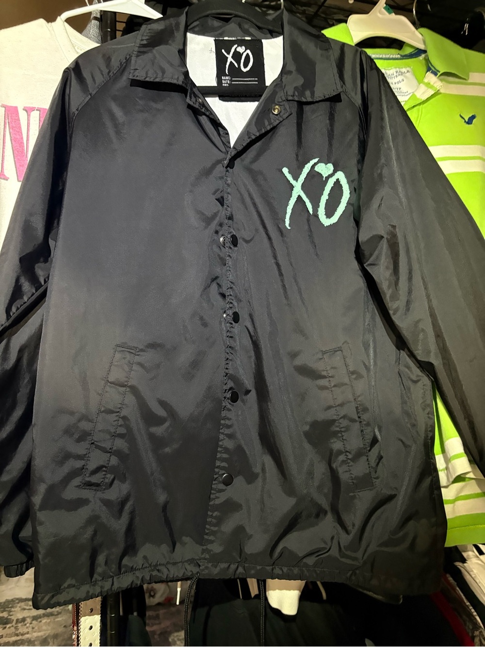 XO Men's Black Windbreaker with Mint Logo